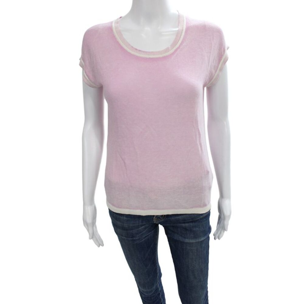 Kokun Womens Basic Pink Bamboo Cashmere Crew Neck Short Sleeve T-Shirt Size XS